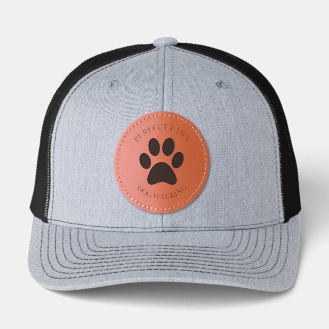 Bold Paw Print Dog Walker | Groomer | Vet  Leather Patch Hat (Front)