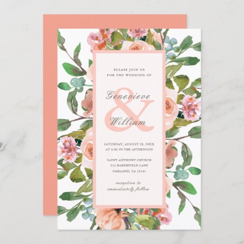 Bold Peach and White Rustic Floral Wedding Invitation