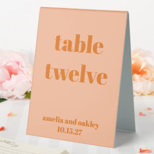 Bold Peach Orange Retro Custom Wedding Number Table Tent