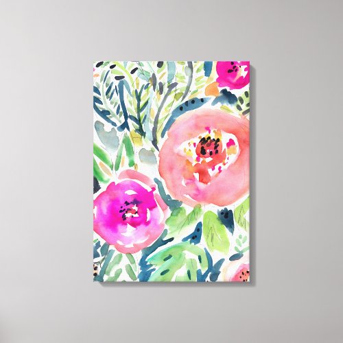Bold Peach Painterly Watercolor Floral Canvas Print