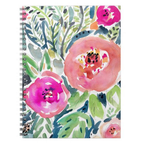 Bold Peach Painterly Watercolor Floral Notebook