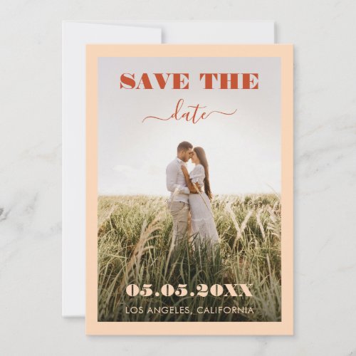 Bold Peach  Terracotta 2 Photo Simple Wedding Save The Date