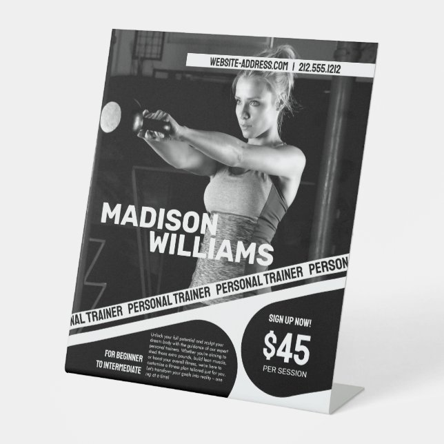 Bold Personal Trainer Photo Pedestal Sign (Front)