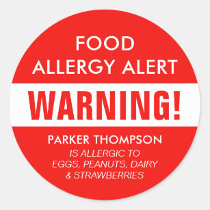 Bold Personalized Food Allergy Alert Kids Classic Round Sticker