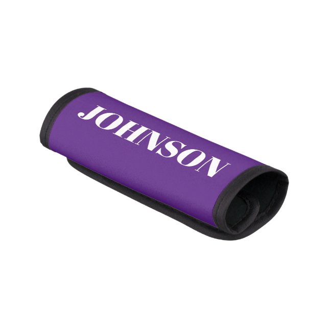 Bold Personalized Name Purple Luggage Handle Wrap (Angled)