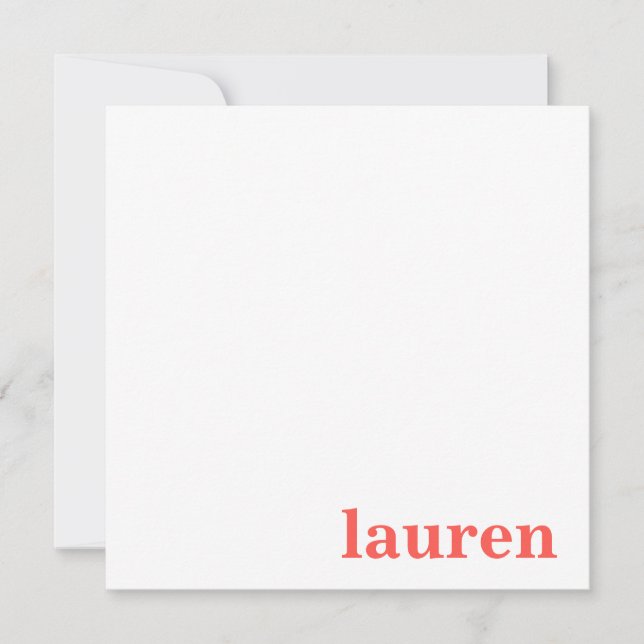 Bold Personalized Name Typography Custom Note Card (Front)