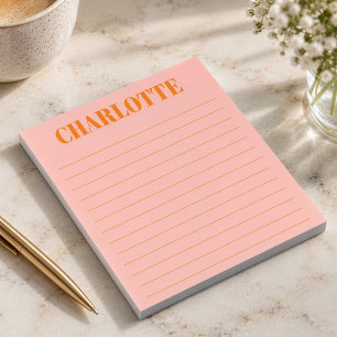 Bold Personalized Pink Orange Large Name Lined Notepad