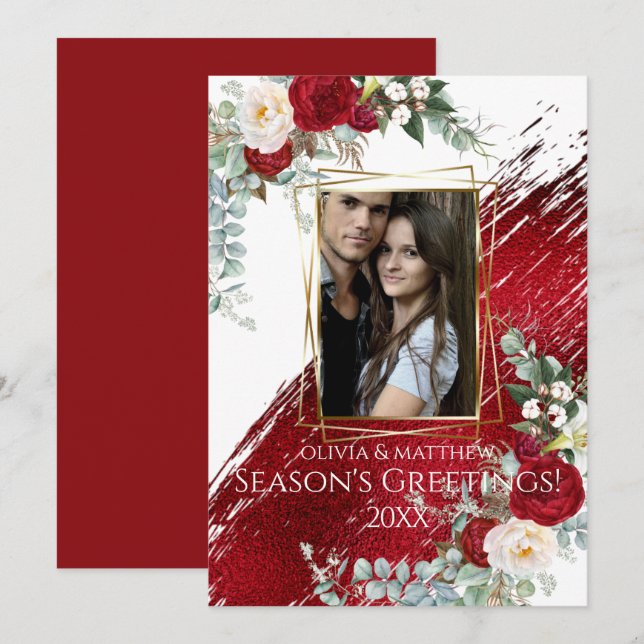 BOLD Photo Frame Crimson Season's Greetings Invitation (Front/Back)
