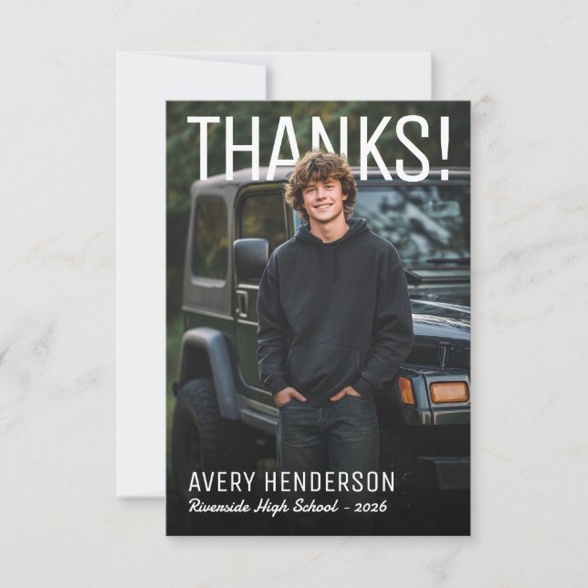 Bold Photo Graduation Thank You Card (Front)