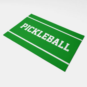 Bold PICKLEBALL White Text Stripes On Bright Green Doormat
