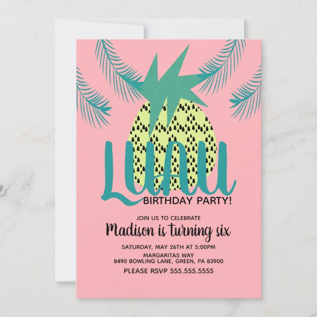 Bold Pineapple Luau Tropical Birthday Party Invitation (Front)