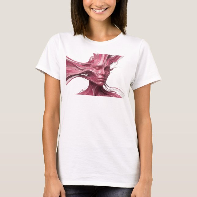 Bold Pink Abstract Face Statement Design T-Shirt (Front)