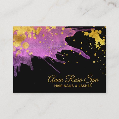 Bold Pink Abstract Watercolor Gold Luxe Glam Business Card