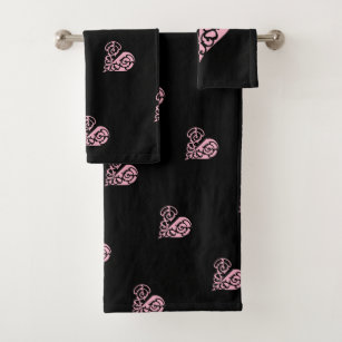 Pink Black Hearts Bath Towels Zazzle