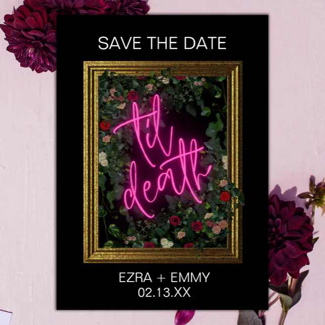 Bold Pink and Black Floral Til Death Save the Date | Zazzle