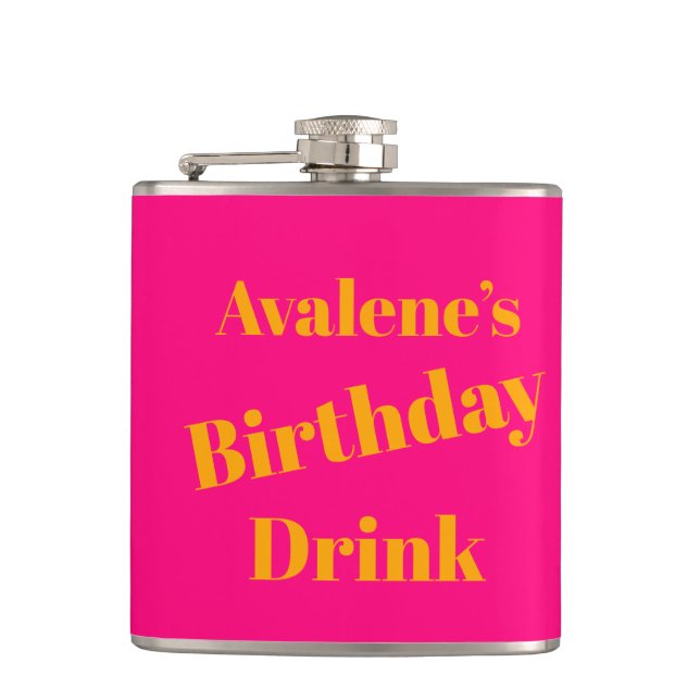 Bold Pink and Bright Orange Birthday Celebration  Flask (Front)