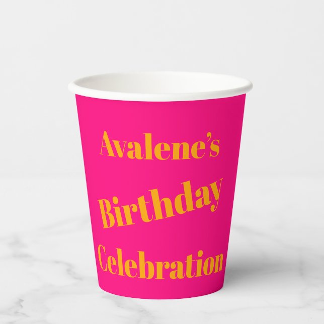 Bold Pink and Bright Orange Birthday Celebration  Paper Cups (Front)
