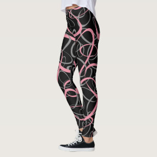 bold pink and gray retro ovals girly pattern leggings