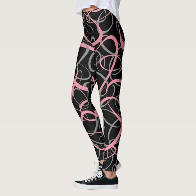 bold pink and gray retro ovals girly pattern leggings (Left)