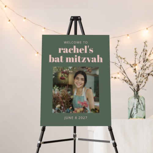Bold Pink and Green Bat Mitzvah Photo Welcome  Foam Board