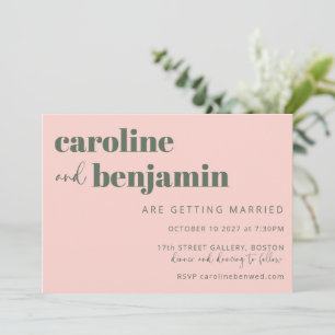 Bold Pink and Green Elegant Chic Modern Wedding Invitation