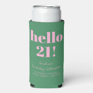 Bold Pink and Green Modern 21st Birthday Custom Seltzer Can Cooler
