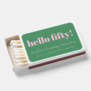 Bold Pink and Green Modern 50th Birthday Custom Matchboxes