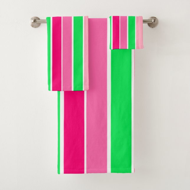 Bold Pink and Green Stripes  Bath Towel Set (Insitu)