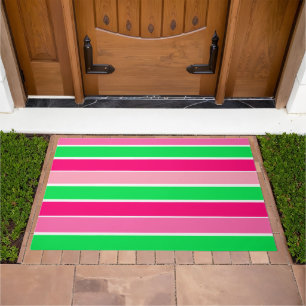 Bold Pink and Green Stripes Doormat