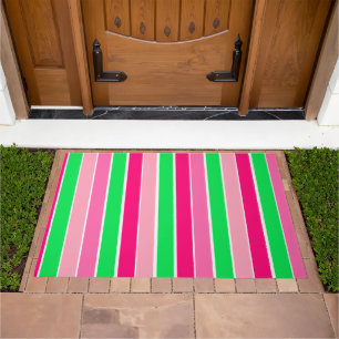 Bold Pink and Green Stripes Doormat