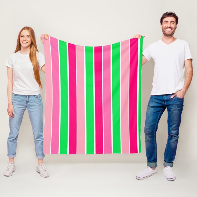 Bold Pink and Green Stripes  Fleece Blanket (In Situ)