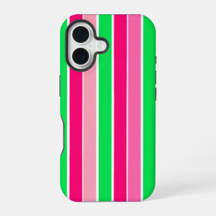 Bold Pink and Green Stripes iPhone 16 Case