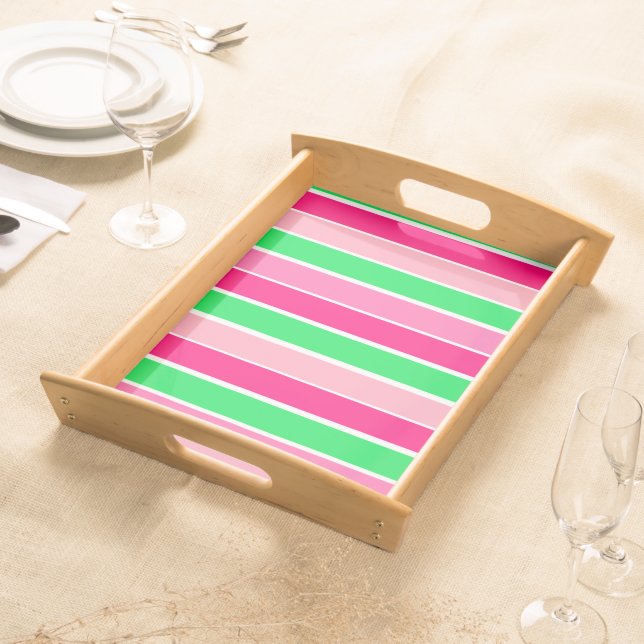 Bold Pink and Green Stripes  Serving Tray (Front)