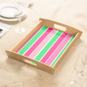 Bold Pink and Green Stripes Serving Tray