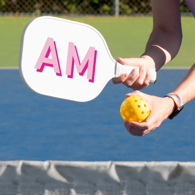 Bold Pink and Hot Pink Monogram Initials Pickleball Paddle (Insitu)