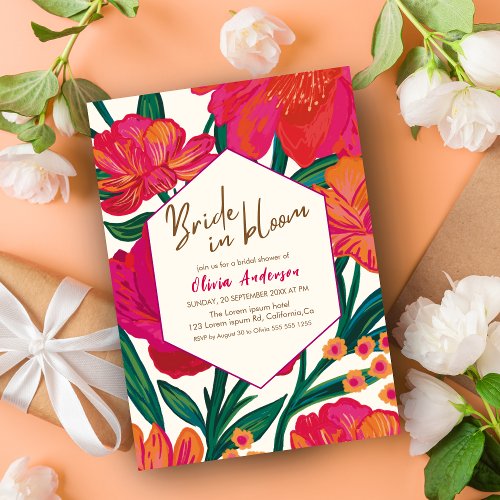 Bold Pink and orange Bride in bloom Bridal shower Invitation