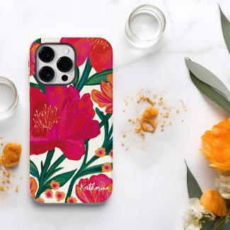 Bold Pink and orange floral Personalized name