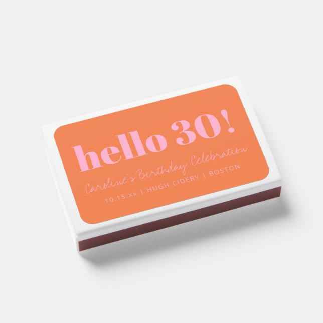Bold Pink and Orange Modern 30th Birthday Custom Matchboxes (Front Closed)