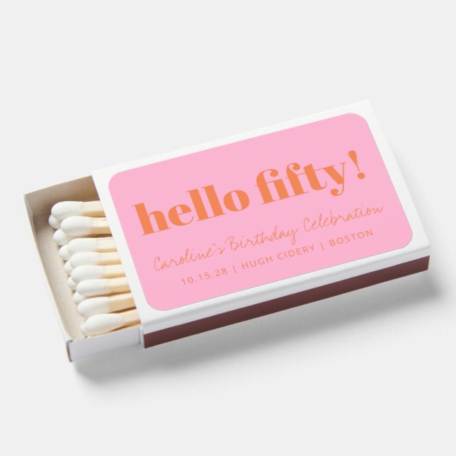 Bold Pink and Orange Modern 50th Birthday Custom Matchboxes (Front Open)