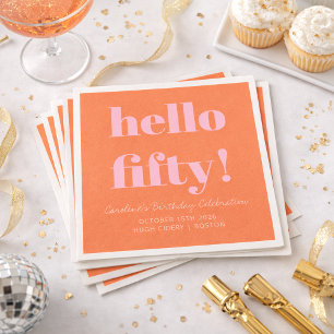 Bold Pink and Orange Modern 50th Birthday Custom Napkins