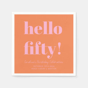 Bold Pink and Orange Modern 50th Birthday Custom Napkins