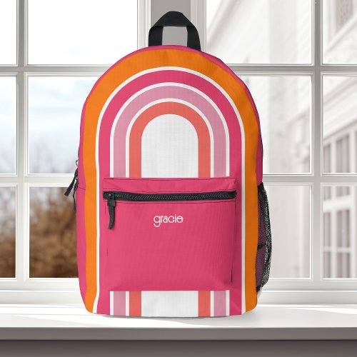 Bold Pink and Orange Rainbow with Name Printed Backpack