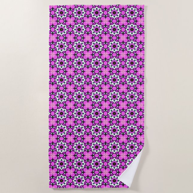 Bold pink and purple patterned Towel (Front)