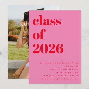 Bold Pink and Red 2025 Photo Graduation Party Invitation