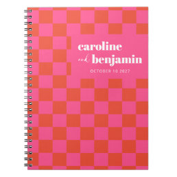 Bold Pink and Red Checkerboard Custom Wedding   Notebook