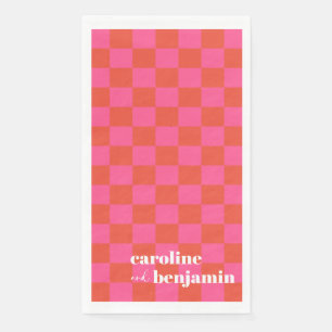 Bold Pink and Red Checkerboard Custom Wedding Paper Guest Towels