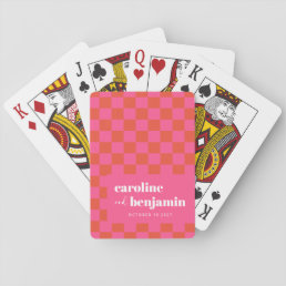 Bold Pink and Red Checkerboard Custom Wedding  Playing Cards