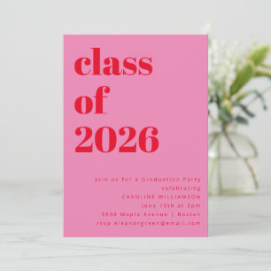 Bold Pink and Red Class of 2025 Graduation Party Invitation