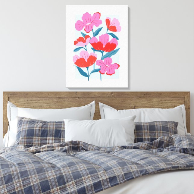 Bold Pink and Red Floral Art Print (Insitu(Bedroom))