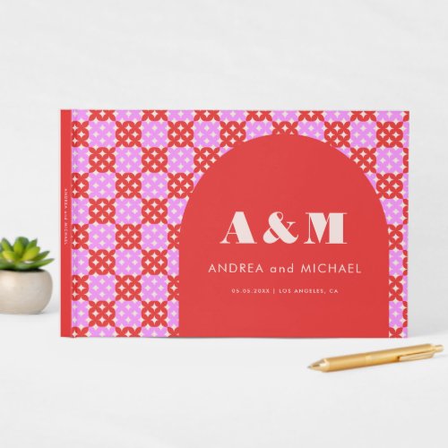 Bold Pink and Red Mid Century Mod Arch Wedding Guest Book
